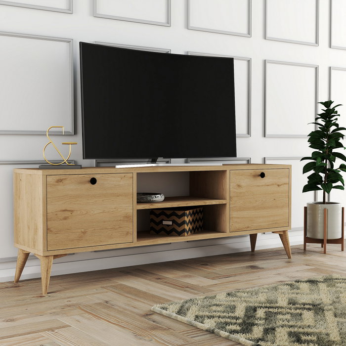 Hanah Home Soporte TV 1122 Bohemio Roble Macizo 138x42.6x29.5 cm Salón Mueble.